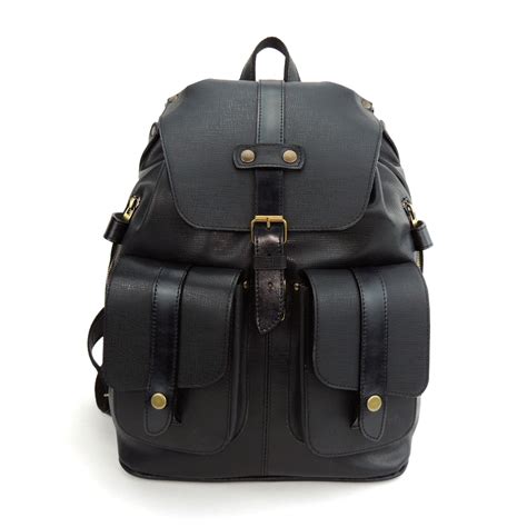 Large backpack with Web in black leather 